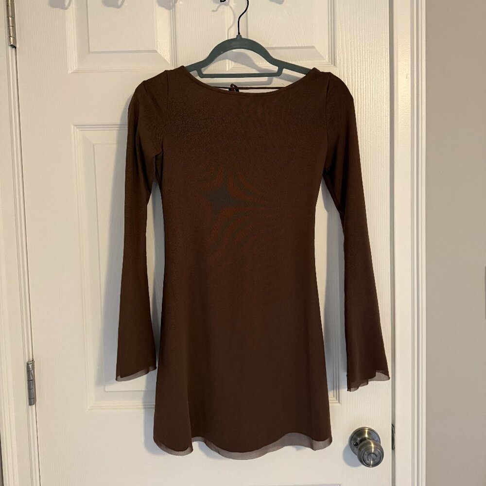 Princess Polly Lukea Long Sleeve Mini Dress Brown